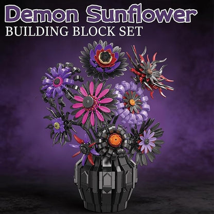 Flower Bouquet Building Blocks Set with Vase Purple Sunflower Brick Flowers DIY Artificial Flower Decor Building Toy for Adults Desk Home Decoration Gift for Women