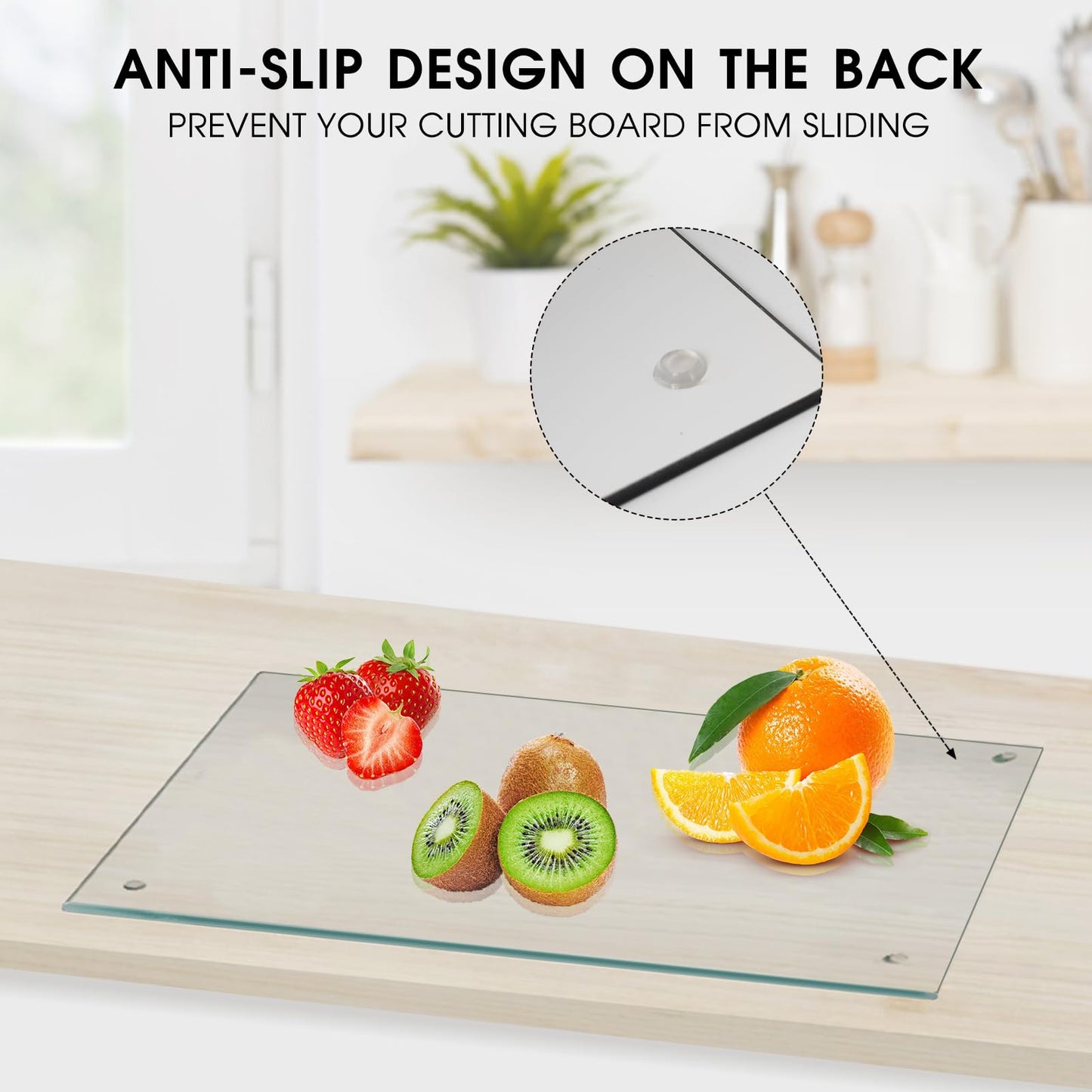 JAMBALAY 20"x16" Tempered Glass Cutting Board for Kitchen, Large Glass Cutting Board with Non-Slip Feet, Glass Chopping Board, Heat Resistant, Scratch Resistant, Dishwasher Safe