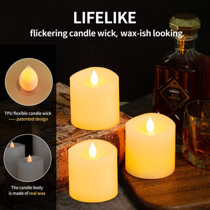 ASLDOIWEH 3x3 Flickering Flameless Candles Set of 3, 2AA Battery Life 600 Hours Battery Candles Flickering with Timer,3 inch Flameless Candles with Remote for Indoor/Outdoor, Ivory