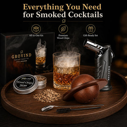 Grovind Whiskey Smoker Kit,Cocktail Smoker Kit with Torch,Bourbon smoker kit,Old Fashioned Smoker kit,Drink Smoker Infuser Kit with Wood Chips,Birthday Whiskey Bourbon Gifts for Men,Dad,Husband