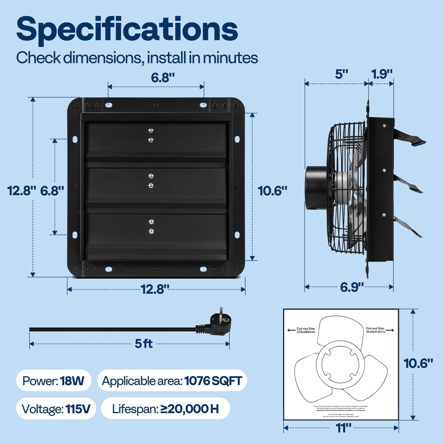 VIVOHOME 10" Shutter Exhaust Fan with EC Motor – 900 CFM, Variable Speed, Timer, Wall-Mounted for Attic, Garage, Greenhouse, Chicken Coop, Barn Ventilation