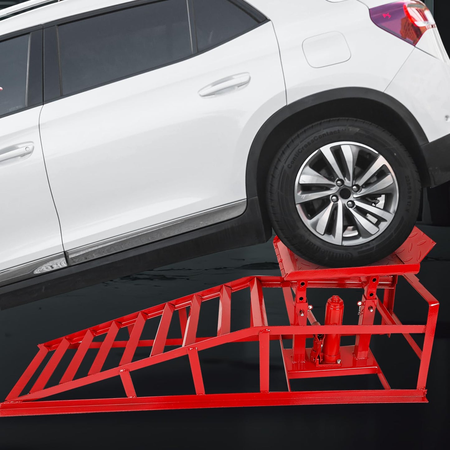 2-Pack 5 Ton Low Profile Hydraulic Car Ramps with Built-in Jack, Adjustable Vehicle Lift Service Ramps, 9.8" to 15" Height Range, Heavy Duty Steel Ramps for Oil Changes, SUVs & Light Trucks