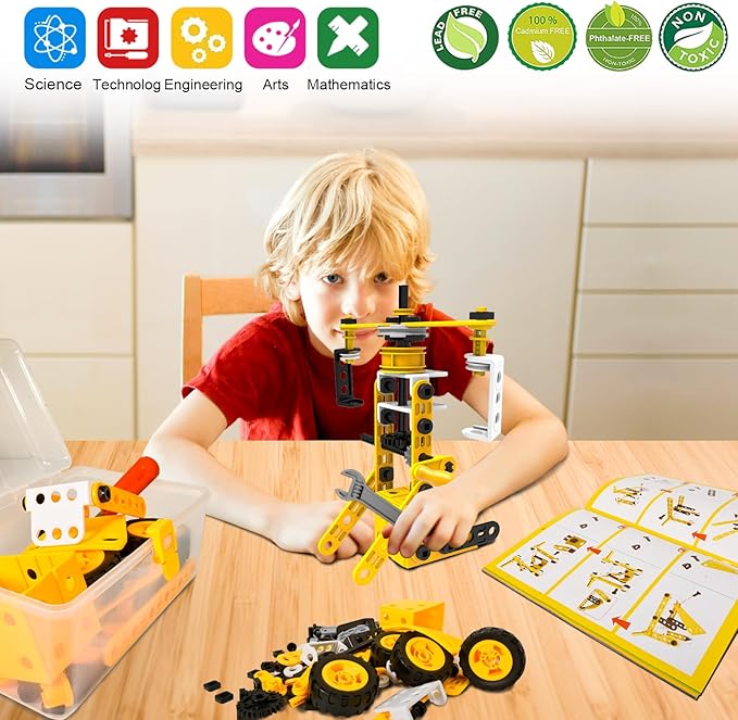 STEM Building Toys 10 in 1 Construction Set for Preschool Kids Educational Creative Games Holiday Idea Gift for 5+ Years Old Stem Activities for Kids Ages 4-8 5-7 6-8 Boy Birthday Gifts