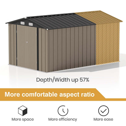 Patiowell 12 x 8 FT Outdoor Storage Shed, Steel Shed Storage House with Design of Lockable Doors, Utility and Tool Storage for Garden, Patio, Backyard, Outside use, Brown