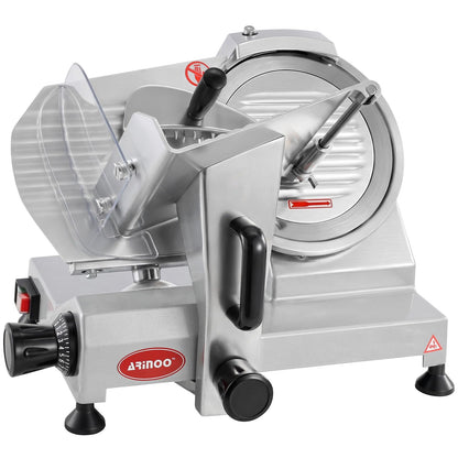 ARINOO 8.5''Commercial Meat Slicer, Electric Food Slicer with Carbon Steel Blade and Sharpening Stone, Deli Food Slicer for Frozen Meat, Cheese, and Bread, Easy to Clean for Home & Restaurant Use
