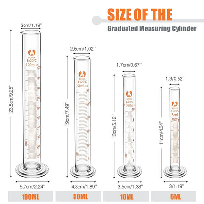 Feekoon 10 Pieces Glass Measuring Beaker and Graduated Measuring Cylinder with Stirring Rod 50/100/ 250/500/ 1000 ml Thick Glass Beakers and 5/10/ 50/100 ml Graduated Cylinders for Science Lab