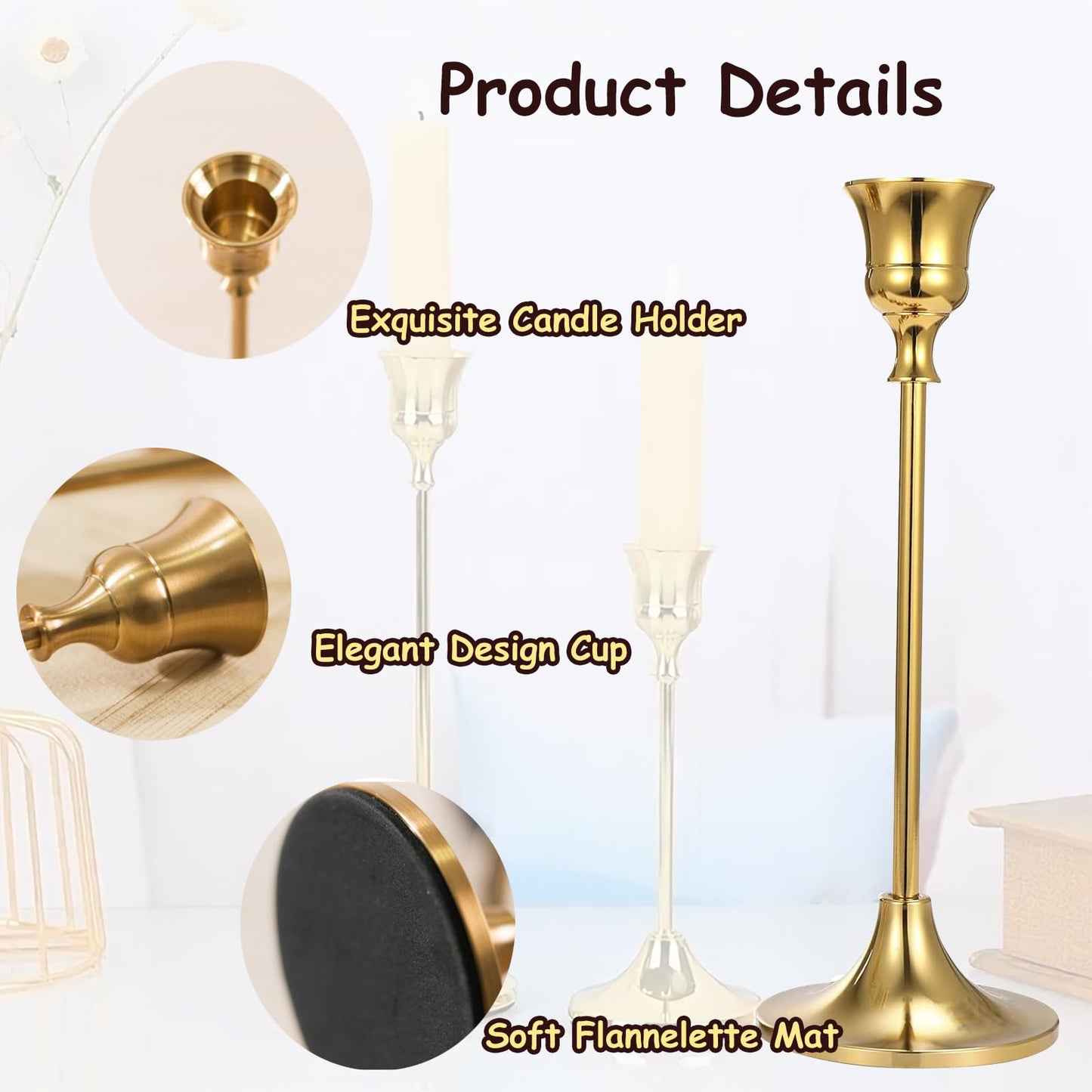 6Pcs Candlestick Holders,Brass Gold Metal Taper Candle Holder for Pillar Candles Sticks Holder for Wedding Fireplace Table Centerpiece Mantel Housewarming Gift