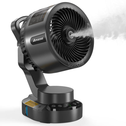 SonicChill Portable Misting Fan with VacAero FineMist, 75H Max Runtime, 600ml Tank, Instant Cools 10°F at 5ft, 90°Auto Sweep & Manual Tilt, Indoor Outdoor Garage RV Tailgating Stadium Beach Essentials
