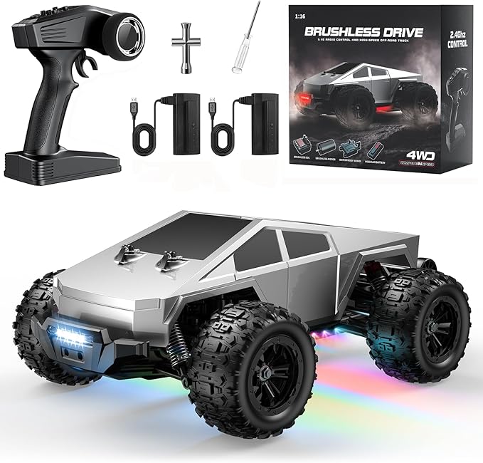 1/16 Brushless Fast RC Cars for Adult 35Mph High Speed Remote Control Car Cyber RC Truck 4x4 Monster Truck Toy 2.4GHz Remote All Terrain Off-Road Vehicle Colorful LED Light Kids Gift