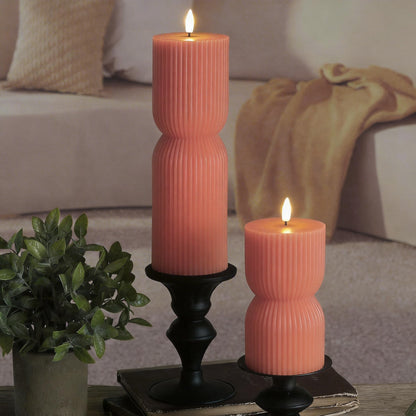MokaZii Flickering Flameless Ribbed Flameless Pillar Candles with Remote, LED Candles Battery Operated Flickering Real Wax Set of 2 (Orange)