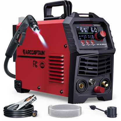 ARCCAPTAIN 55Amp Plasma Cutter, Blowback Non-HF Pilot Arc Plasma Cutting Machine + ARCCAPTAIN Internal Control Auto Darkening Welding Helmet