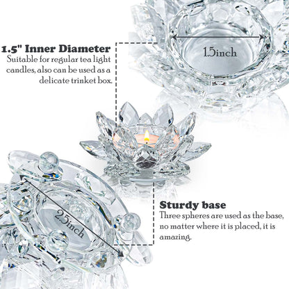 Kolnlala Crystal Lotus Flower Tealight Candle Holders/Glass Tea Light Candlestick Decor Decoration for Christmas Home Wedding Party… (Clean 2pcs)