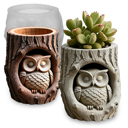 Wehous Candle Holder Silicone Mold, Owl with Wood Shape Container Resin Molds, Unique Storage Jar Succulent Planter Pot Jewelry Trinket Makeup Holder Epoxy Resin Concrete Cement Mold DIY Home Decor