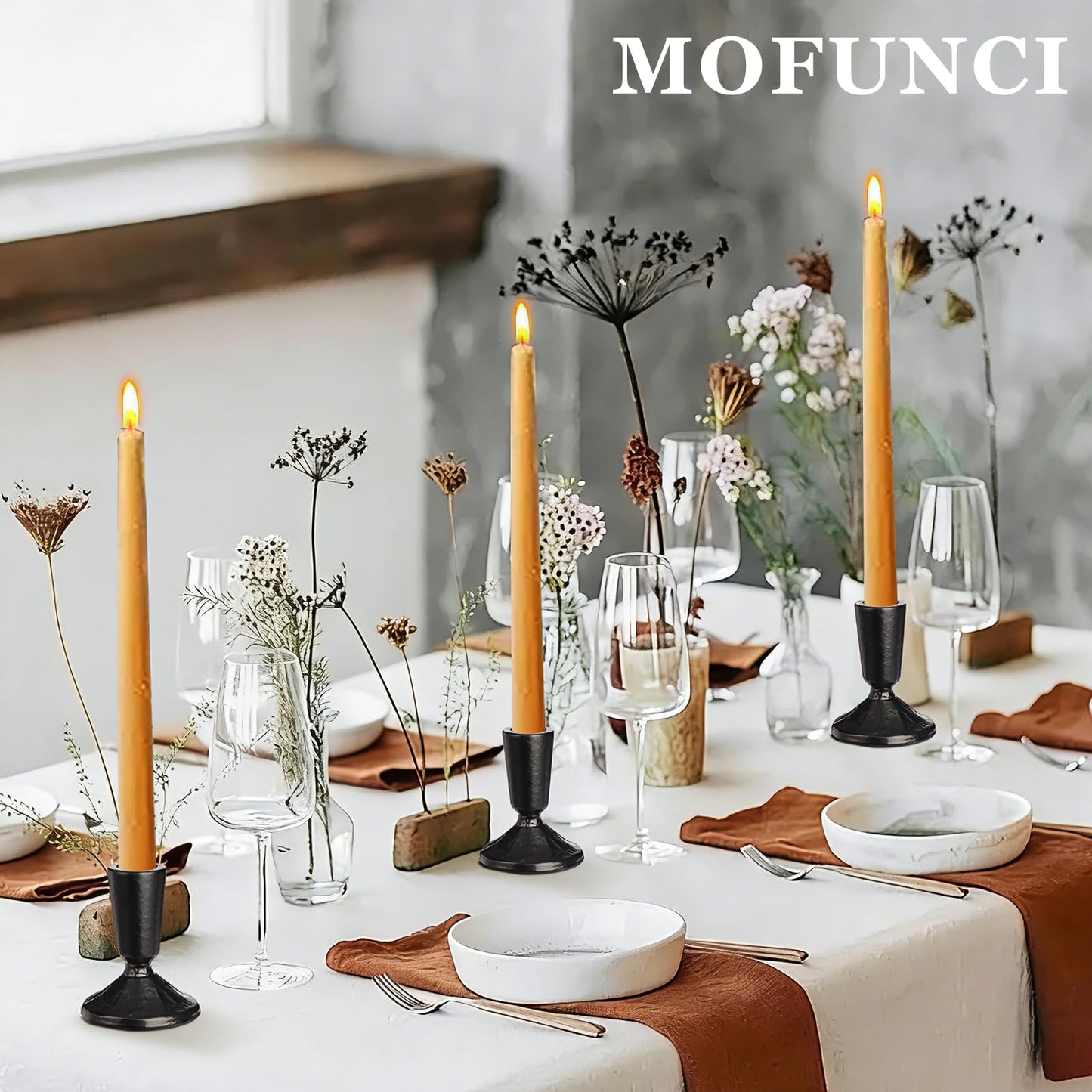 Mofunci Iron Taper Candle Holder Set of 2, Heavy Candlestick Holders Black Candle Holders for Table Centerpiece, Weddings, Mantel and Party Decor