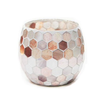 JOUDOO Round Shell Tealight Holder, Mosaic Glass Votive Candle Holder Centerpiece for Wedding, Gift, Candlelight Dinner, Home Decor (Shell Hive)