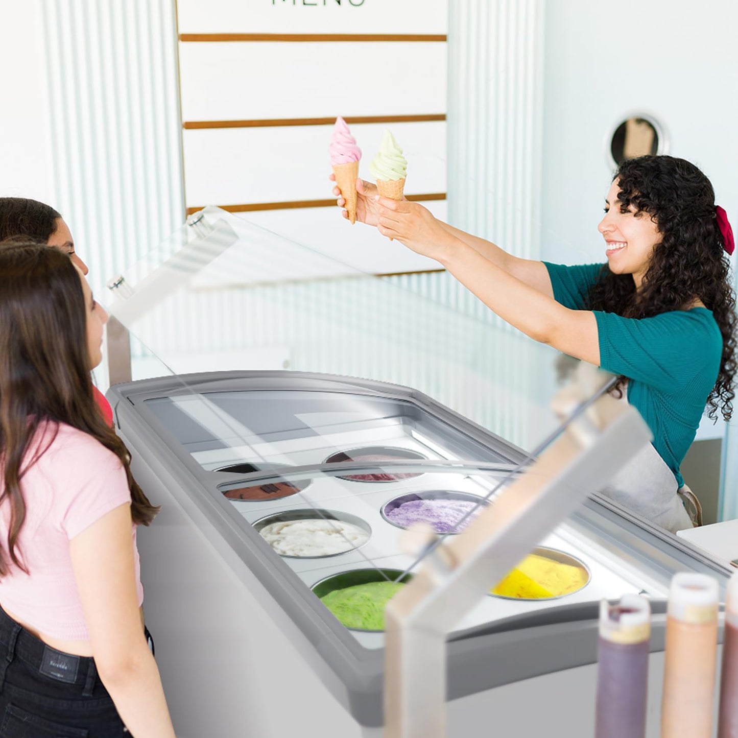 13.5 Cu.Ft Commercial Ice Cream Display Freezer, 51" Gelato Dipping Cabinet with 8 Large 3 Gallon Tubs, Top Open Chest Freezer for Restaurant, Ice Cream Shop, White