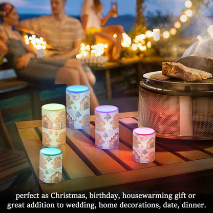 ALAZA Christmas Gingerbread House Flickering Flameless Candles Battery Operated with Remote Timer,Tea Light Candles LED Pillar Votive Candles Set of 2 for Outdoor Indoor Decorations