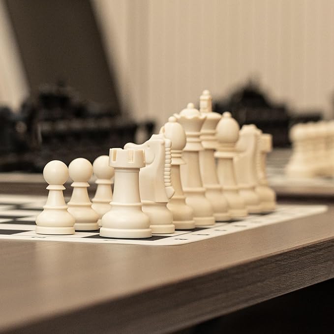 A&ampA Chess Set - 15''x15'' Foldable Silicone Chessboard and 3.25'' King Height Weighted Plastic Staunton Pieces with Carrying Case for Portable Travel