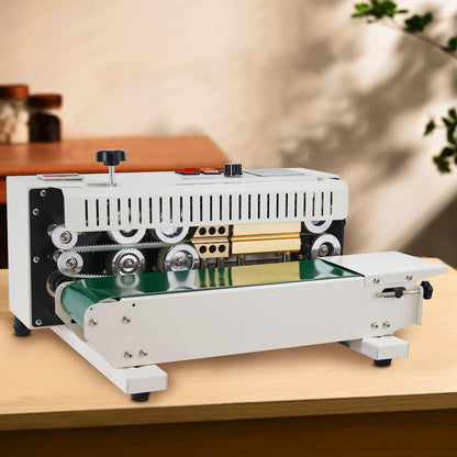 VEVOR Continuous Bag Band Sealing Machine FR900K Band Sealer Machine with Digital Temperature Control Horizontal Bag Sealer for 0.02-0.08 mm Plastic Bags Continuous Band Sealer w/Printing Function