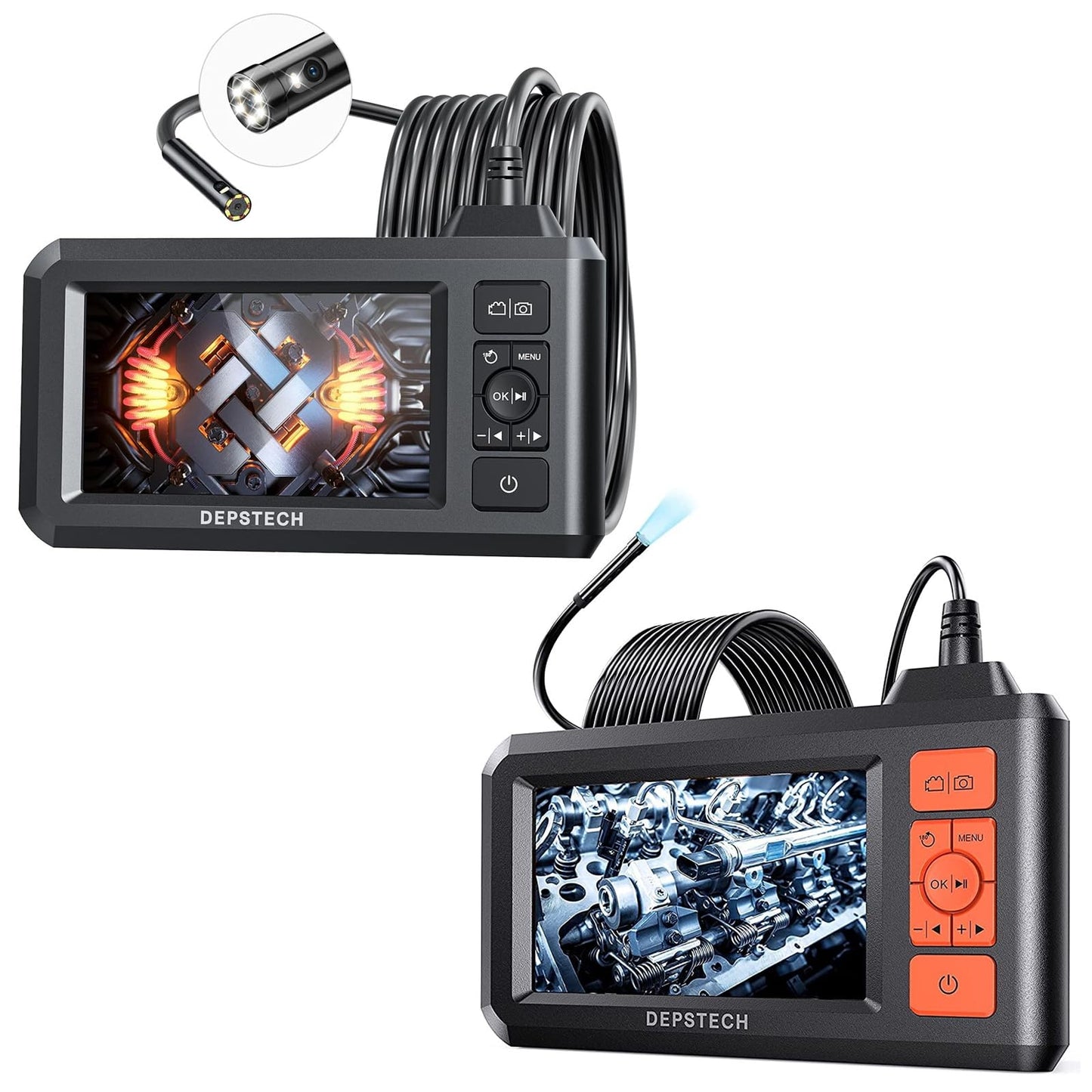 DEPSTECH DS300 Dual Lens Industrial Endoscope, 1080P Digital Borescope Inspection Camera, 7.9mm IP67 Waterproof, 4.3" Screen Sewer Camera,DS300 5.5mm 1080P HD Digital Camera,16.5FT Semi-Rigid Cable