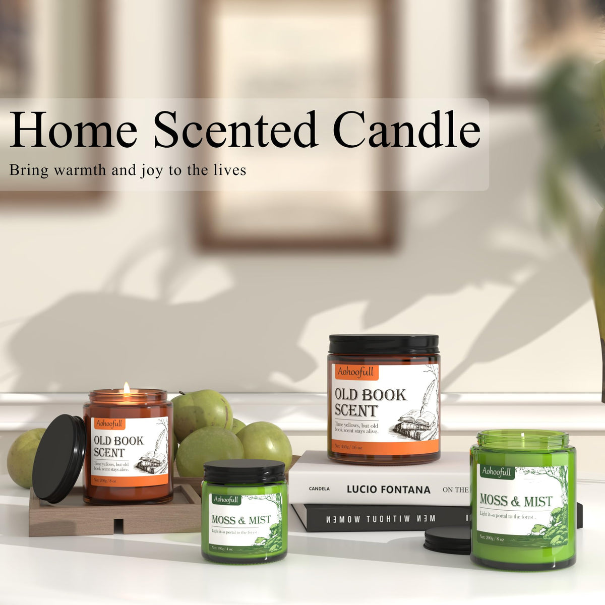 Aohoofull Soy Candles for Home Scented,Fall Candle 4oz 20 Hours Burn Moss & Mist Aromatherapy Candle Gift for Stress Relief, Meditation, Yoga, Relaxing SPA, Reusable Jar for Women Men
