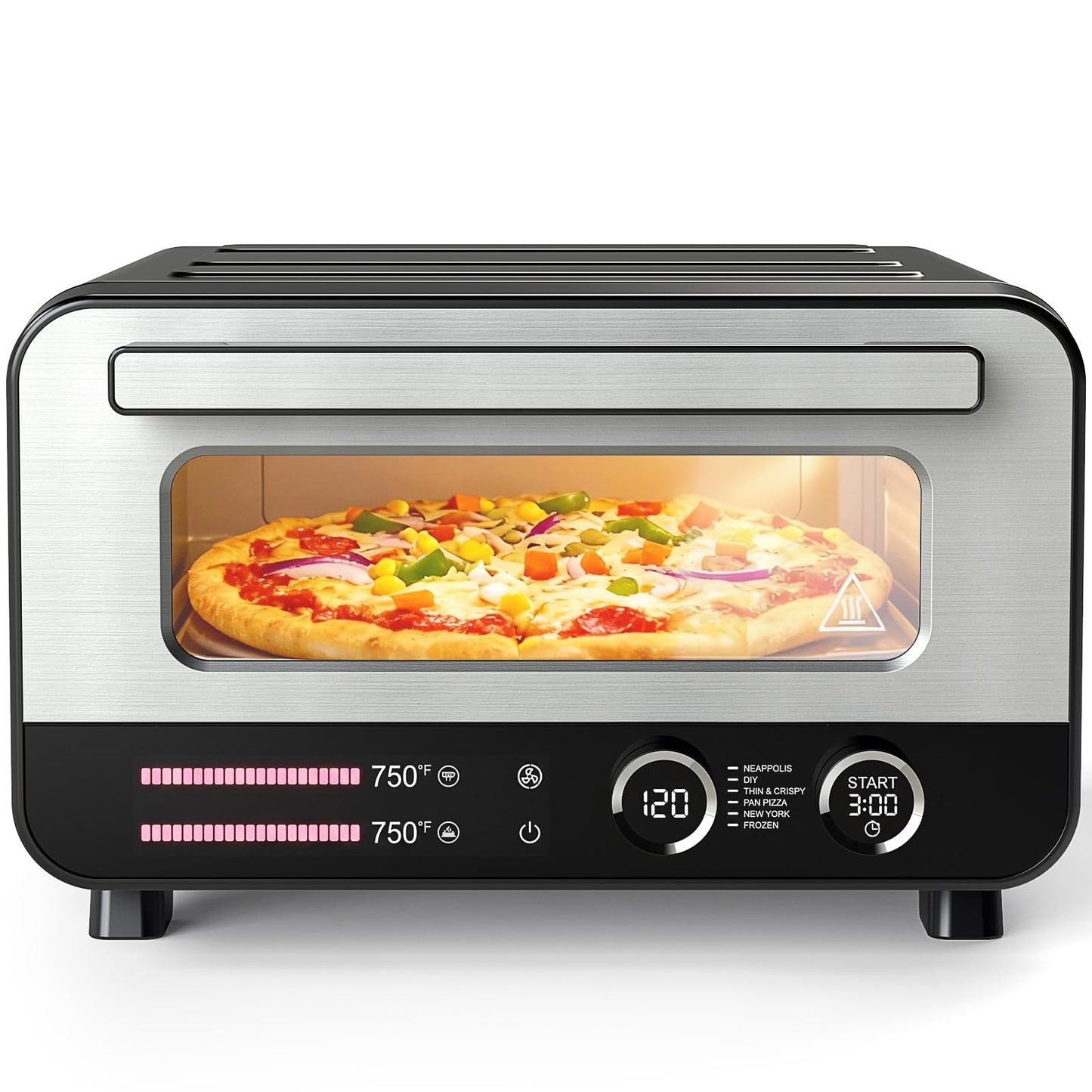 NEWBULIG Pizza Oven Indoor, Electric Pizza Maker Countertop with 6 Presets, Heats to 750°F, 1600W, Makes 12.6'' Pizzas, Includes Stone & Spatula, Touchscreen & Mechanical Control Knobs