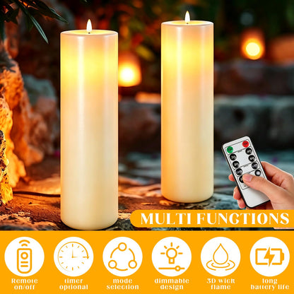 Gerrii 4 Pack 15" x 4" Large Outdoor Flameless Candle LED Waterproof Battery Operated Candle with Timer Remote Control Electric Flickering Flameless Tall Pillar for Patio Porch Lantern Indoor Decor
