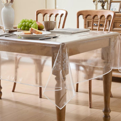 Spring rain Clear Table Cover Protector 54 x 78 Inch, PVC Plastic Tablecloth, Waterproof Oil Spill Proof Stain Resistant & Wipeable, Rectangle Vinyl Tablecloth for Desk Coffee Dining Room Table