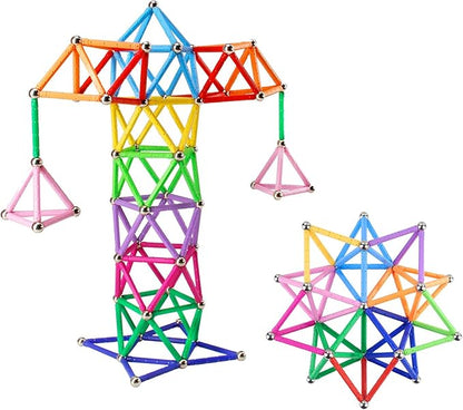308 Pieces Magnetic Building Blocks Toys Magnet Construction Build Kit Education Toys 3D Puzzle for Kids Playing Stacking Game with Magnetic Bricks and Sticks Color Random