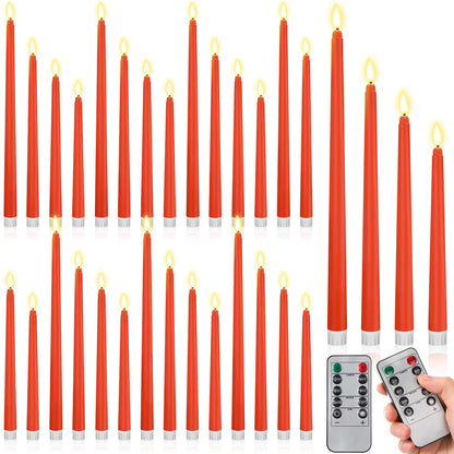 Rossesay 28 Pcs Flameless Taper Candles with Timer Remote 4 Sizes of 8.5", 9.6", 10.83", 12.8" LED Flickering Taper Candles Battery Operated for Valentine's Day Church Wedding Home Decor(Orange)