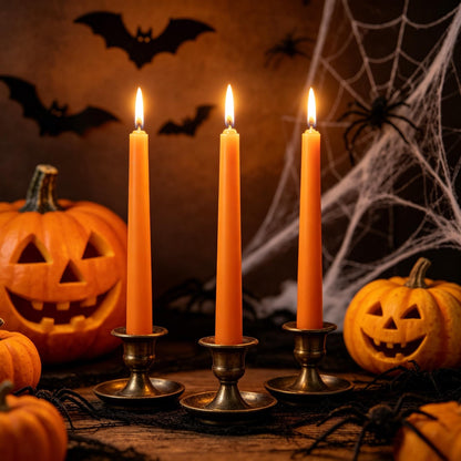 20-Pack Orange Taper Candles Unscented, 10 Inch Tall Dinner Table Candlesticks for Halloween Fall Wedding Centerpieces, Bulk Tapered Candles Smokeless Dripless, Decorative Candle for Home Decor