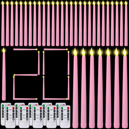 Baquler 120 Pcs Flameless Taper Candles with Remote and Timer 11" Battery Operated Candlesticks LED Flickering Faux Candles Warm Light for Wedding Holiday Party Home Decor (Pink)
