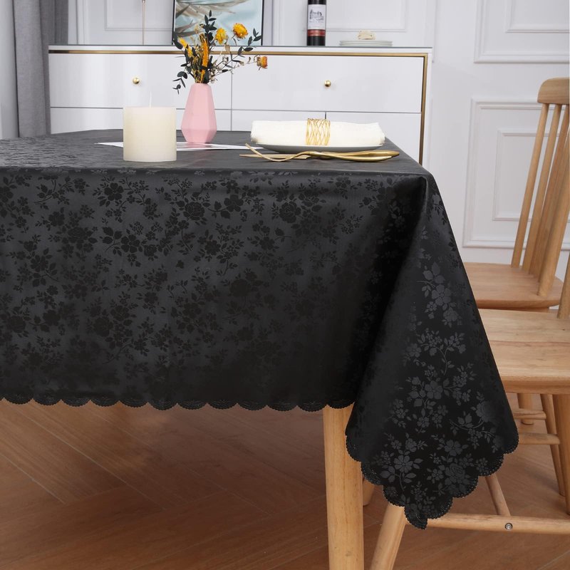 Smiry Square Table Cloth, Waterproof Heavy Duty Vinyl Tablecloths, Wipeable Washable Table Cover for Kitchen and Dining Room (Black, 70" X 70")