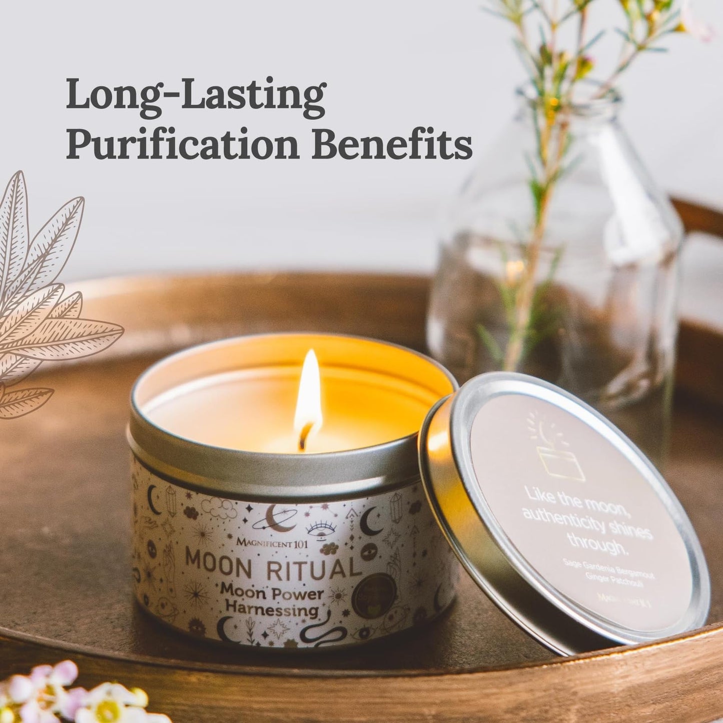 MAGNIFICENT 101 Moon Ritual Soy Wax Smudge Candle - 6 Oz White Tin - 35-Hour Burn & Energy Cleansing - Manifestation & Meditation Candle