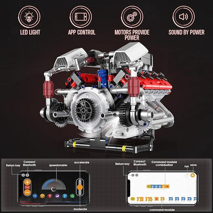 HIGH GODO Ideas V8 Engine Building Kit That Works Build Your Own MOC Mini V8 Engine Model Toy for Display STEM Toys Gifts for Teens Adults 14+ (700 PCS)