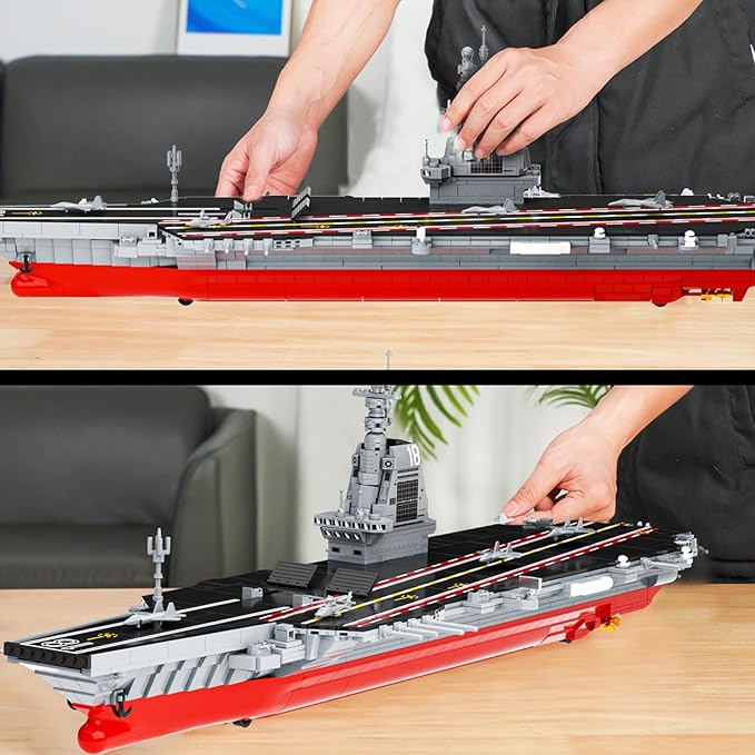 Aircraft Carrier WW2 Military Battleship Building Block Set Large-SizedCruiser Toy Military Battle Ship with Helicopter and City Lifeboat Compatible with Lego Sets for Adults (1514pcs)