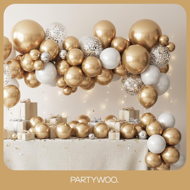 PartyWoo Metallic Gold Balloons 128pcs Different Sizes of 18 12 10 5 Inch Chrome Gold Balloon Arch Kit Garland for Birthday Graduation Baby Shower Wedding Bachelorette Party Decorations Gold-G127