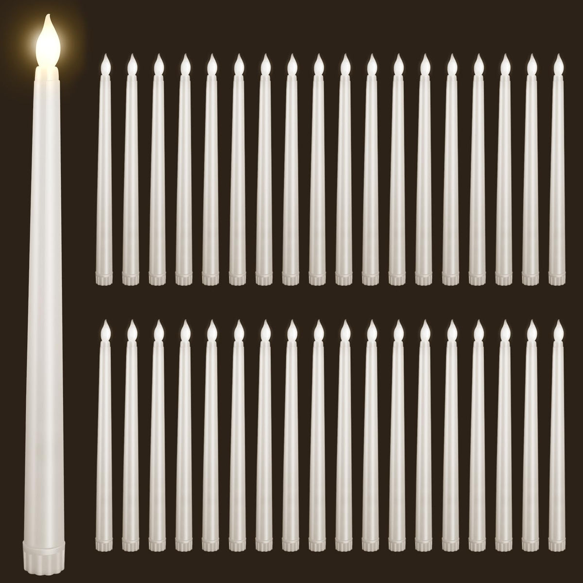Bazayona 36pcs Flameless Flickering LED Taper Candles Bulk Battery Operated Candles for Christmas Halloween Birthday Wedding Party, (Ivory, 11 inch, 36pcs)