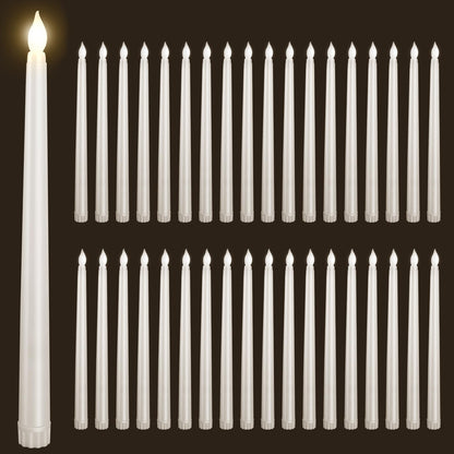 Bazayona 36pcs Flameless Flickering LED Taper Candles Bulk Battery Operated Candles for Christmas Halloween Birthday Wedding Party, (Ivory, 11 inch, 36pcs)