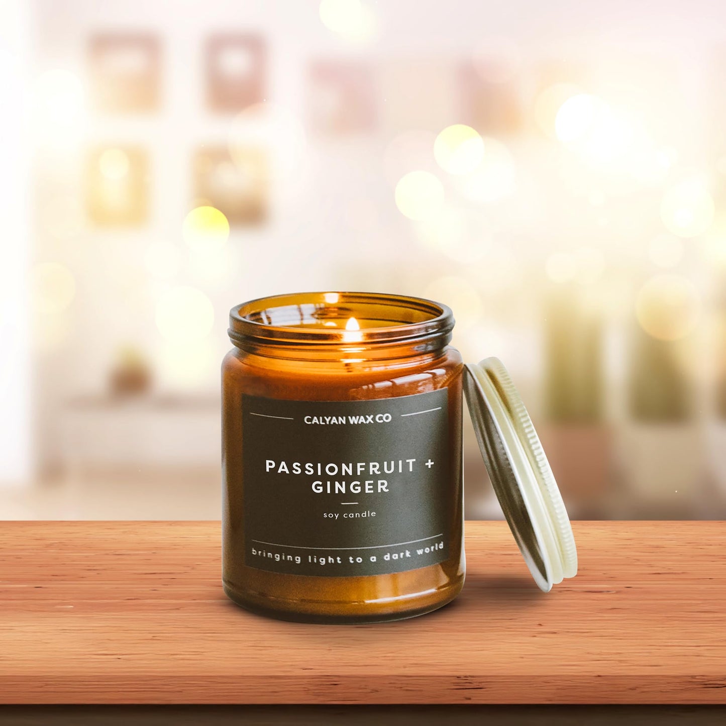 Calyan Wax Co. Passionfruit & Ginger Scented Candle - 57 Hour Burn - Luxury Clean Soy Wax Candles - Long Lasting Amber Glass Jar Candle for Home - 7.2oz