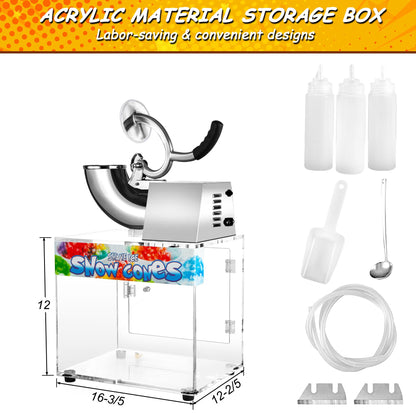 VNN 48L Snow Cone Machine, 500LB/H Commercial Shaved Ice Machine, 300W Electric Ice Shaver Machine, Suitable for Party Activities, Family Gatherings, Events