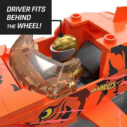 MEGA Hot Wheels Monster Trucks Toy Building Set Smash &amp Crash Tiger Shark Chomp Course with 245 Pieces 2 Micro Figure Drivers Orange Age 5+ Years