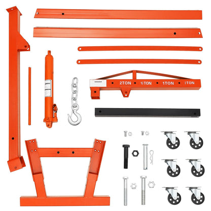 2-Ton Folding Engine Hoist Cherry Picker 4400 Lb Capacity Hydraulic Shop Crane with Telescoping Boom 6 Caster Wheels for Automotive Repair Garage Use Includes Hitch and Storage Stand Orange