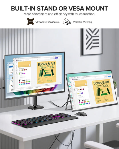 UPERFECT 24" 120Hz QLED Portable Touchscreen Monitor 1080P 125% sRGB 400Nits w/Stand & VESA, HDMI USB-C Travel Monitor for Laptop/Gaming Devices/Phone/Mini PC, External Second Screen for Gaming & Work