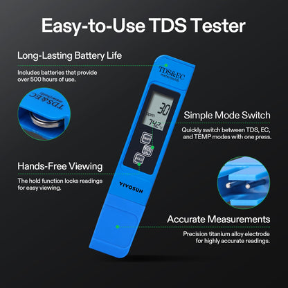 VIVOSUN DWC Hydroponic Growing System, 5-Gallon Deep Water Culture with Digital pH and TDS Meter Kits, 0.01pH High Accuracy Pen Type pH Meter ± 2% Readout Accuracy 3-in-1 TDS EC for Hydroponics, Pool