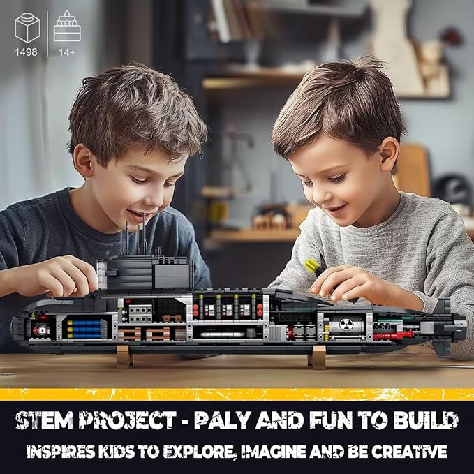 Strategic Nuclear Submarine Toy Building Blocks Set for Adult Kids WW2 Historical Military Battleship Model Kit with Light Home Office Decor Collection Gift for Men Boys Teens 14 16+ (1498cs)