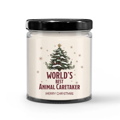 World's Best Animal Caretaker Candle for Christmas Party - Gifts for Coworker Staff Employee Boss Manager Men & Women - 9oz Vanilla Scented Soy Wax - Holiday Keepsake