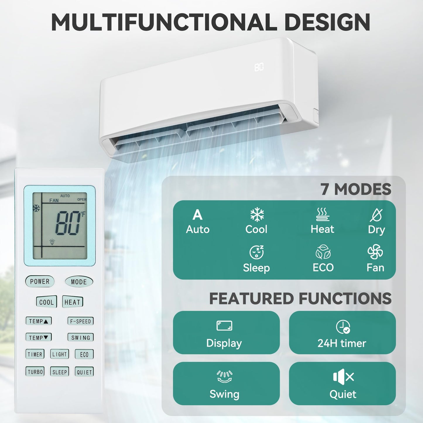YITAHOME 12000 BTU Mini Split Air Conditioner Heat Pump System, WiFi Enabled 17 SEER2 208-230V Inverter Ductless AC Cool Up to 750 Sq. Ft with Installation Kit, Pre-Charged Condenser, 1 Ton