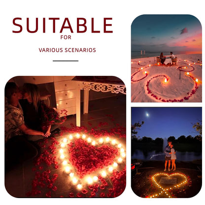 Pyrrhiax 2000PCS Silk Rose Petals with 24 LED Tea Lights Candles, Romantic Night Decoration Set, Romantic Valentine, Wedding Anniversary, Send her and him Memories (Red)