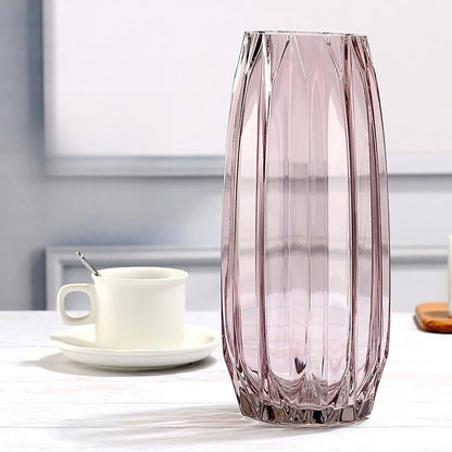 Lucky Bird Purple Pink Ribbed Glass Vase for Flowers and Candles - Modern Centerpiece (H12.0 inch)